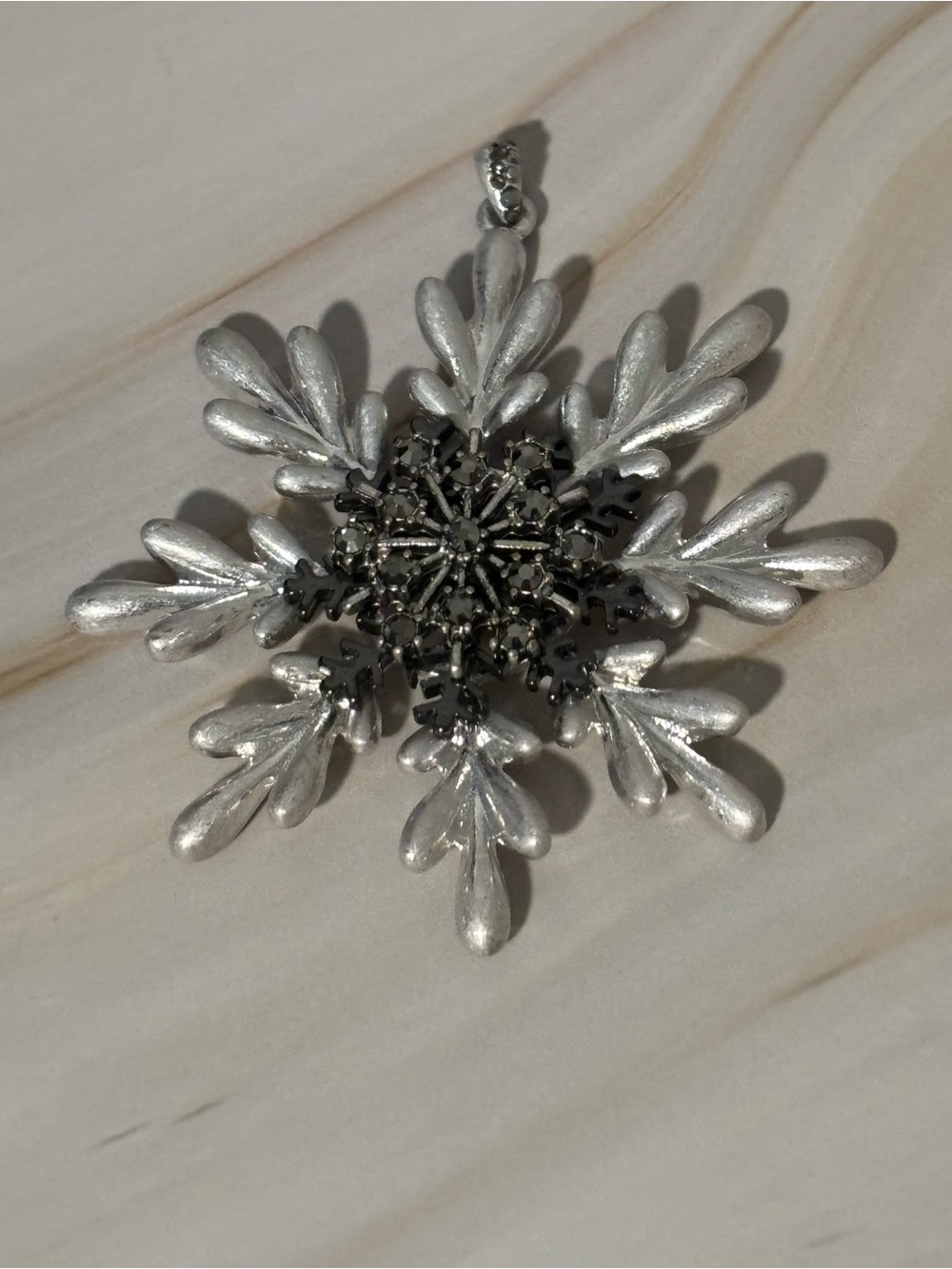 Silver Layered Crystal Snowflake Pendant 3”
